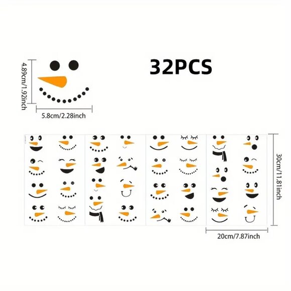 32-Pack Snowman Face Stickers, Plastic Decals Christmas Decoration - Picture 1 of 1